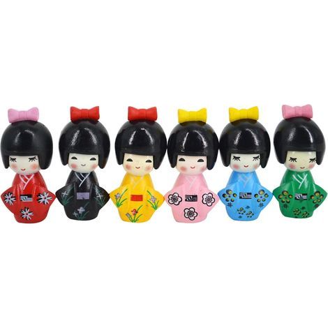 Set of 6 Figurines, Home Decoration, Synthetic Resin, Japanese Kimono, Office Gift (1/5)