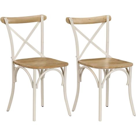 Lot de 2 Chaises design - Chaises à dossier croisé Blanc Bois de manguier solide BonneVie-67828 (1/5)