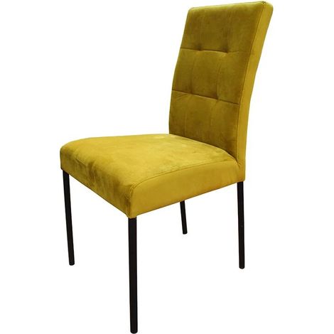 Chaise Nanda velours jaune pieds métal noir (1/3)