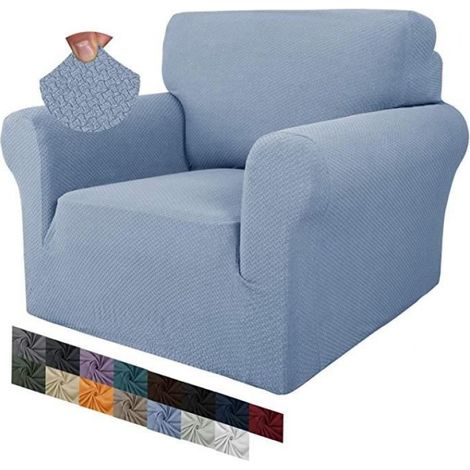 Housse de Canapé, Extensible, antidérapante, avec accoudoirs,1 place, Housse de Protection élastique pour canapé - Bleu clair (1/4)