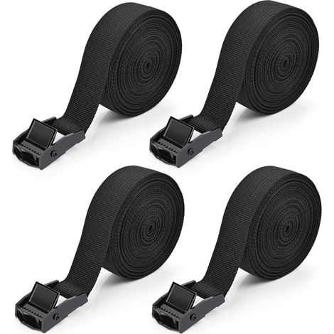 Sangle à Griffe Sangle d'arrimage Sangle de Fixation Lot de 4 Sangles d'arrimage avec Boucle 2.5 cm x 4 m, Maximale 250 kg Sangle à cliquet