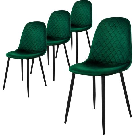 ML-Design Juego de 4x Sillas de Comedor Verde Oscuro con respaldo Asiento Ergonómico Acolchado Tapizado de Terciopelo con Patas de Metal Sillón Diseño Moderno para Mesa de Salón, Escritorio o Cocina