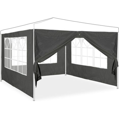 Set di 4 pareti laterali per gazebo da giardino 300 x 200 cm 3 lati con finestre ingresso con cerniera in plastica grigia 130010658