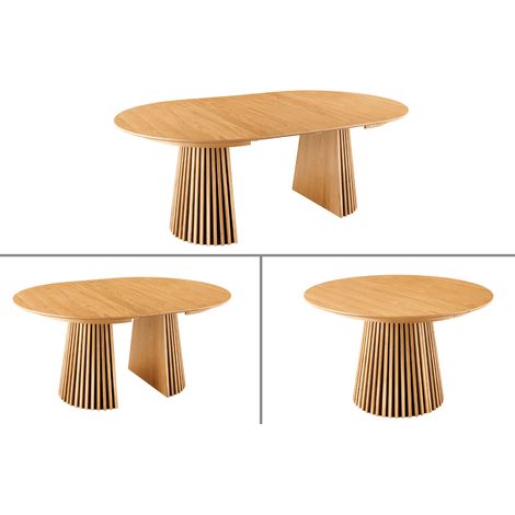 Azura Home Design – Table extensible ronde 120-200 cm – Plateau MDF placage chêne – Piètement chêne verni – Design naturel élégant (1/5)
