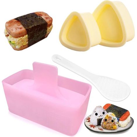 longziming - Moule à Onigiri - Moules à Sushi - Moule à Riz - Set de 4 - Deux formats triangulaires - Presse rectangulaire - Cuillère à riz incluse - Lavable au lave-vaisselle (1/5)