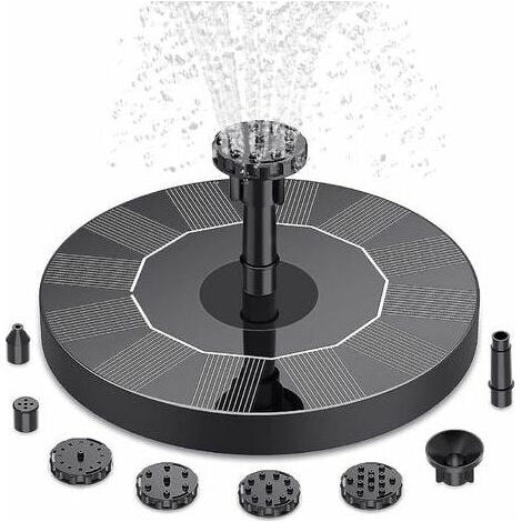 Fuente solar flotante para exteriores, bomba solar para estanque con 6 boquillas, fuente solar para jardines, bebederos para pájaros y estanques. (1/5)