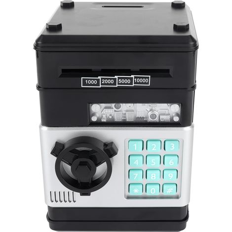 Tirelire électronique simulant un distributeur automatique de billets, boîte à monnaie avec code, cadeau pour enfant (noir) (1/5)