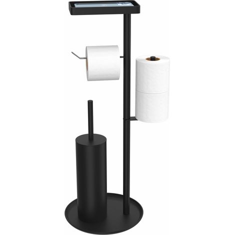 Porte-Papier Toilette Debout avec Brosse WC en Acier Inoxydable - Dérouleur et Boîte à Lingettes Humides, Aucun Perçage Requis (Noir Mat) (1/5)