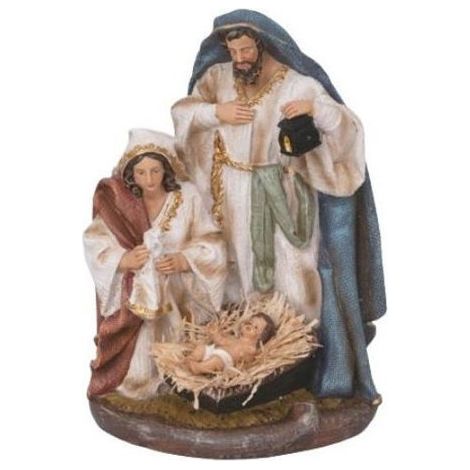 Natività in resina H22 cm su base con mantello blu