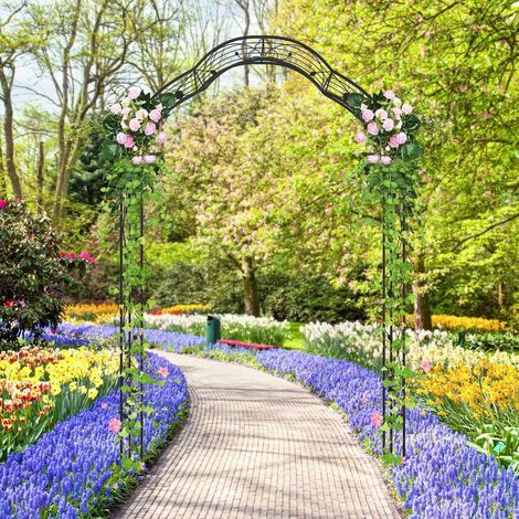 Arche de jardin support plantes grimpantes métal noir 150x39x250cm 2 demi-arches modulables pour rosier et mariage (1/5)