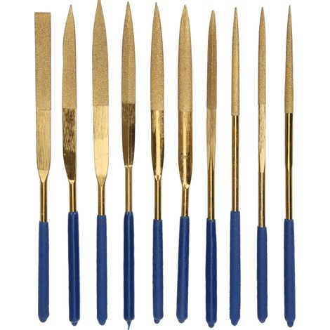 Diamant-Nadelfeilen-Set mit Titanbeschichtung, Mini-Set mit 10 Teilen, 4 x 160 mm, zur Bearbeitung von Stahl, Keramik und Glas (1/5)