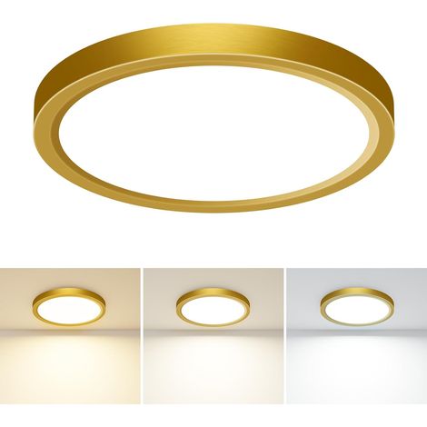Plafoniera per bagno, 3000 K/4000 K/6500 K, 3 temperature di colore, IP44, compatta, rotonda, moderna, da incasso, per cucine, camere da letto, corridoi, diametro 23 cm (oro) (1/5)