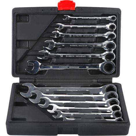 Jeu de 12 clés mixtes à cliquet 8-19mm – Acier chrome vanadium – 72 dents – Malette robuste pour professionnels – Wyctin (1/5)