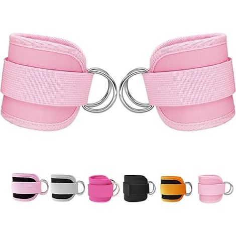Ankle Strap - 7 mm Neoprene Padding - Double D-Ring Design - Compatible with Cable Machines - for Leg Curl Glute Kickback Hip Abduction - 2 Pieces (1/5)