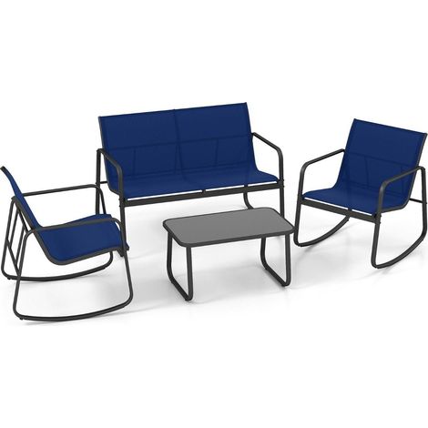 4 teiliges terrassenmobel set mit schaukelstuhlen blau
