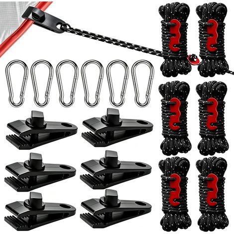 18Pcs Kit de Attache Bache, Tendeurs Elastique avec Crochets Corde Nylon 4M Clips De Fixation et Sandow Réglable Réfléchissante pour Tente, Auvent, Housse RV, Bateau et Couverture de Piscine (1/5)