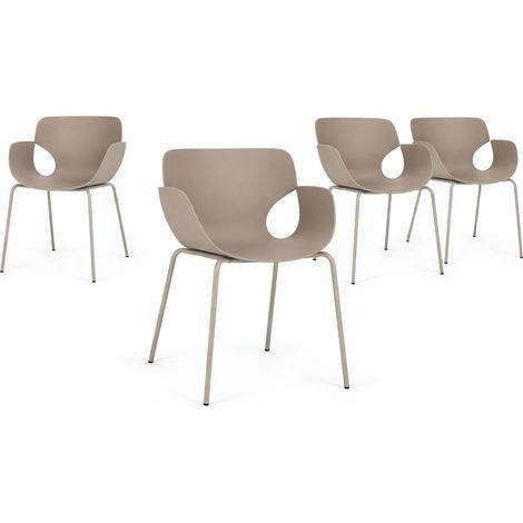 Lot de 4 chaises avec accoudoirs LENNOX – Intérieur-extérieur-Gris taupe (1/5)