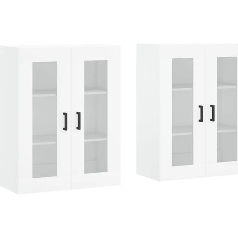 Lote de 2 armarios de pared diseño elegante almacenamiento blanco 69,5 x 34 x 90 cm de madera contrachapada blanco 020055428 (1/5)