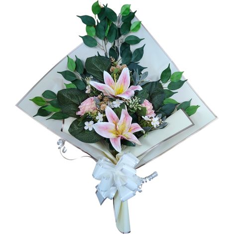 Bouquet de Fleurs artificielles pour cimetière à Mettre dans Un Pot, Un Vase ou sur Une Tombe 73 x 63 x 20 cm (Lilium Rose) (1/5)