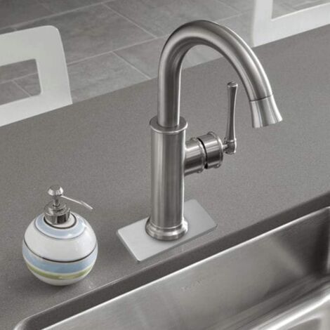 Cache-trou d'évier en acier inoxydable – Base de robinet en nickel brossé – Surface facile à nettoyer – Convient aux robinets monotrou (1/4)