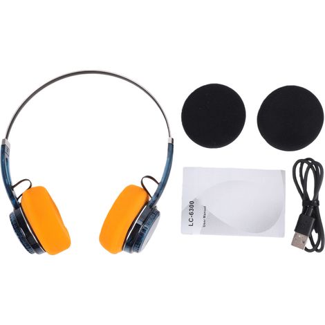 Cuffie wireless Bluetooth 6.0 in stile retrò, 40 mm, con microfono, 20 ore di autonomia, bassi potenti, suono ad alta risoluzione e colore blu traslucido. (1/5)