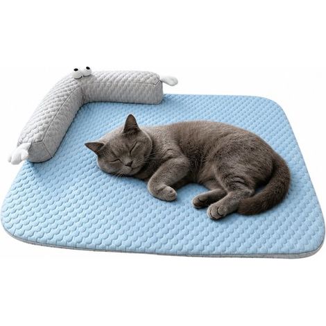 Tapis rafraîchissant pour chien et chat avec coussin en U, taille S 45 x 35 cm, ergonomique, lavable, sans eau ni électricité, pour l'été, bleu (1/5)