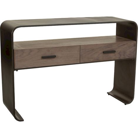 Console bois et métal noir style industriel élégant - Bois marron foncé et métal noir