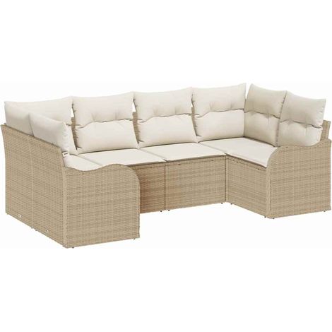 Maison Exclusive - Set Divano da Giardino 6 pcs Beige e bianco Poly Rattan