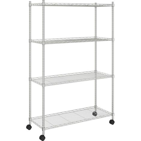 Ripiano portaoggetti 4 livelli ruote 90 x 35 x 137 cm cromato 200 kg 020000697