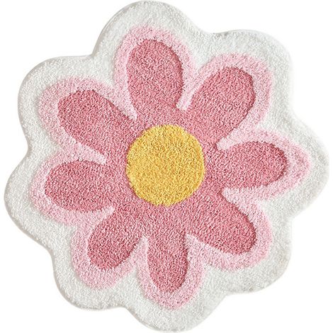 Tapis De Bain - Tapis De Sol En Fibre Polyester - Forme Fleur De Pâquerette - Antidérapant Et Absorbant - 40 X 40 Cm - 1 Pièce (1/5)