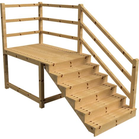 MILANO - Escalier en bois 6 marches H105 cm - avec contre-marches - Palier L120 x P189 cm - Escalier rambarde droite, palier droite et face
