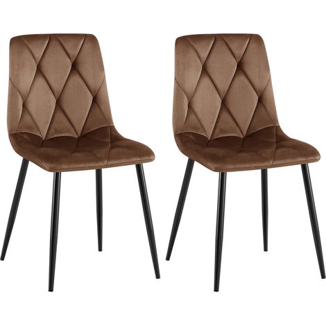 Juego de 2 sillas de comedor de diseño moderno con costuras de rombos terciopelo marrón y estructura de metal negro 100007353 (1/5)