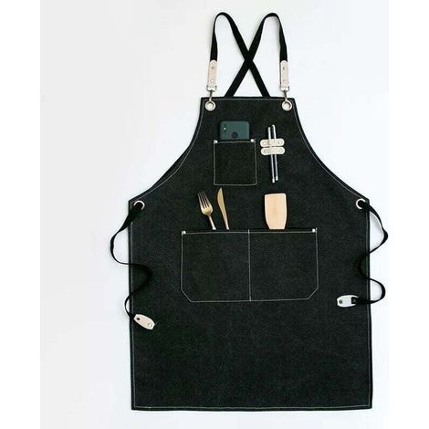 Tablier Cowboy Imperméable Multifonction avec Poches pour Coiffeur Peintre Jardinier Homme Femme Noir (1/4)