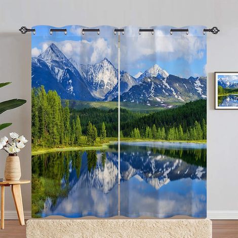 Rideau Occultant Paysage Lac Forêt Montagne Rideau Thermique Isolant Tenture Opaque à Oeillets Draperies Intérieurs pour Maison Chambre Salon 2 Panneaux L 140 x H 280 cm - 140L X 280H cm (2 Panneaux) (1/5)