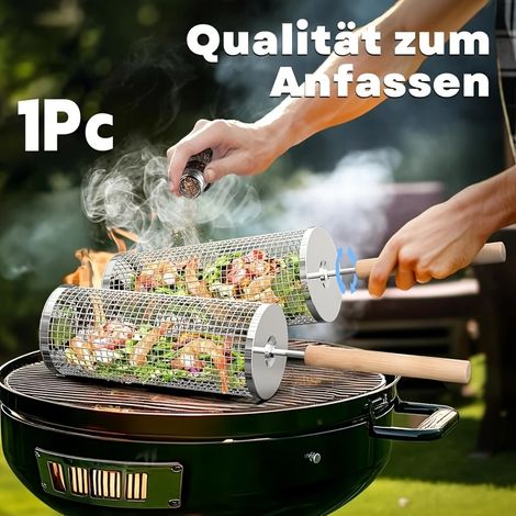Panier à barbecue à roulettes avec poignée amovible, acier inoxydable 304, très grande capacité, idéal pour les réunions de famille, les jardins et les cuisines extérieures (FMY) (1/5)