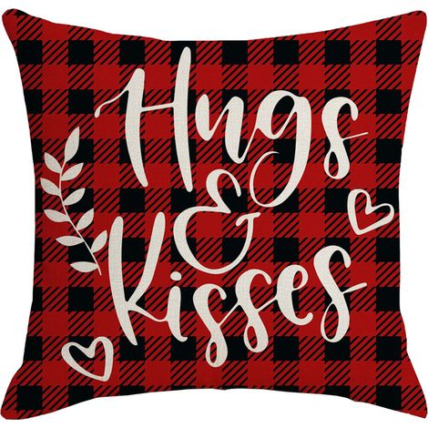 Housse De Coussin - Motif Plaid Rouge Avec Lettres - Pour Décoration De Canapé Ou Intérieur Festif - 45 X 45 Cm - 1 Pièce (1/5)