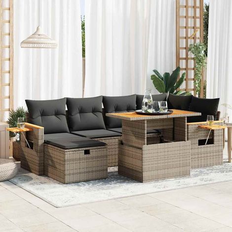 vidaXL Set de sofás de jardín y cojines 8 piezas ratán sintético gris (1/5)