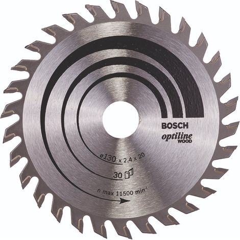 BOSCH DISCO SIERRA OPTILINE MADERA130 X 2.4 X 20/16D: 20WZ Diámetro disco x eje (mm) 130x20 Número de dientes 30