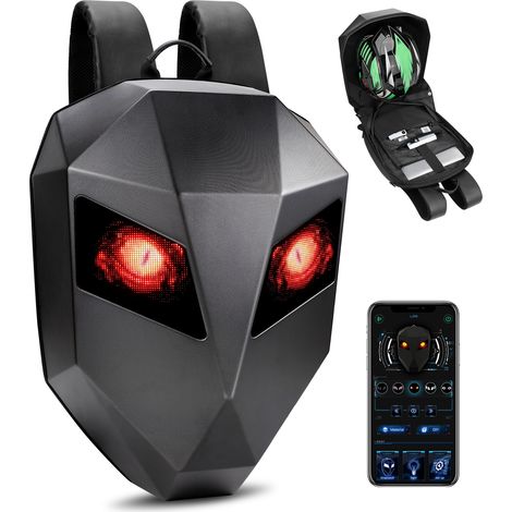 JCPYIUL LED Rucksack, Pixel Art Motorrad Rucksack, Dynamic APP, wasserdicht, Unterstützung für iOS / Android, LED-Display 3, Text / Bild / Animation, 3D Hardshell Rider Helm Tasche (1/5)