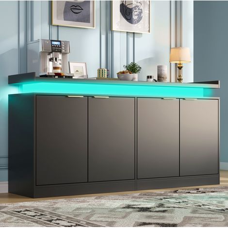 Credenza con LED, 4 ante, 160 x 39 x 83 cm, MDF nero HAVRYA (1/5)
