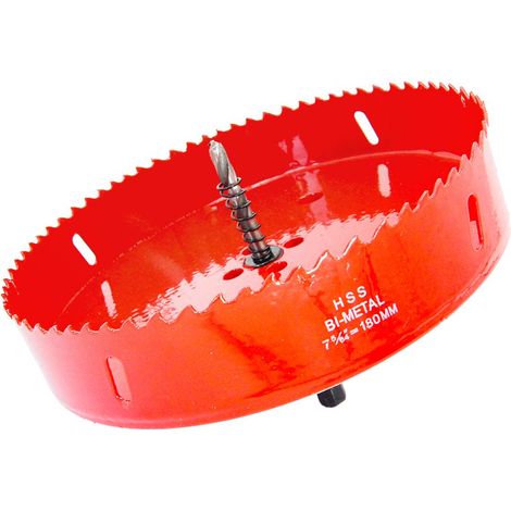 MINKUROW Sega a tazza bimetallica, sega a tazza per legno Ø180mm, punta per centraggio sega a tazza, per forare plastica, PVC, legno, pannelli di fibra, metallo morbido (1/5)