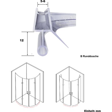 Duschdichtung gebogen Ersatzdichtung für Viertelkreis -und Rundduschen unten mit runder Streifdichtung Glasstärke 5 mm 6 mm Länge 60 cm