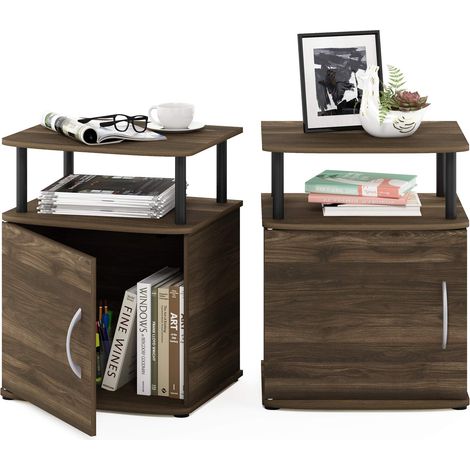 Design Utilitaire, d'appoint, Table de Chevet, Bois, Noyer Columbia/Noir, Paquet de 2 (1/5)