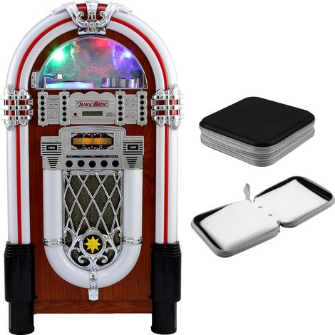 Tocadiscos Retro Años 50 Estilo Vintage  Jukebox FM Radio Bluetooth AUX MP3 USB Entretenimiento Hi-Fi Stereo  7 Luces LED Cambiantes de Color +Control Remoto/Mando + Estuche de CDs INCLUÍDO (1/5)