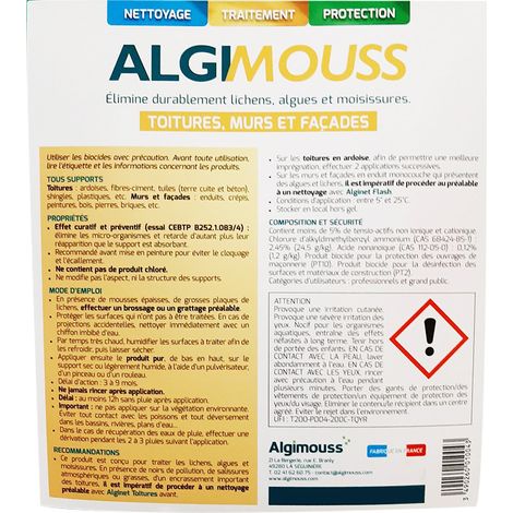 ALGIMOUSS - 1 LITRE - Traitement curatif et préventif toitures, murs et façades ALGIMOUSS - 001001
