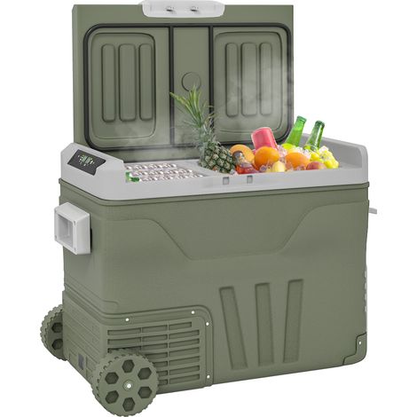Nevera eléctrica portátil de 45 L para coche, 12 V/24 V, -20 ℃ a +20 ℃, con pantalla LED táctil, 64,5 x 43,5 x 53 cm, color verde