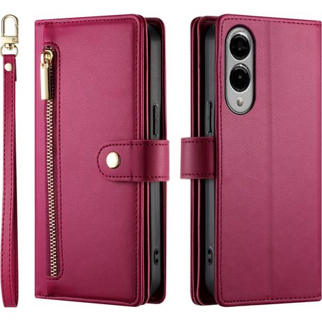 Funda tipo libro para Samsung Galaxy S25 Edge, con bolsillo tipo cartera y cremallera, color rojo. (1/5)