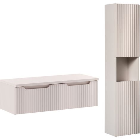 Ensemble meuble suspendu sous vasque 100 cm et colonne 30 x 140 cm NOVA cachemire (1/5)