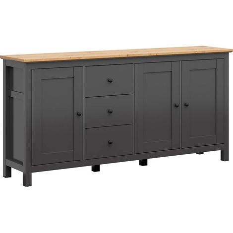 commode Buffet à 3 portes et 3 tiroirs, coloris Gris graphite/Chêne artisan - Longueur 199 x Profondeur 44 x Hauteur 96 cm (1/3)