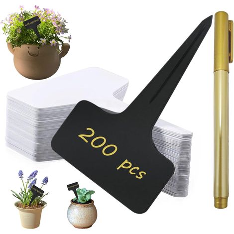 Set of 200 Plant Labels, Vegetable Labels, Outdoor Garden Labels, with Marker Included, Ideal for Gardens, Orchards or Farms, 10 x 6 cm White (1/5)